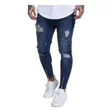 Calça Jeans Masculina Rasgada Ziper Premium Skinny Elastano