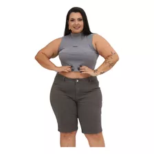 Bermuda Feminina Comprida Plus Size Sarja Cinza