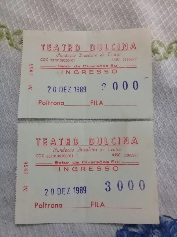 Ingressos Para Teatro Dulcina De Brasília De 1989.