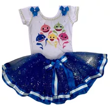 Conjunto Personalizado Baby Shark Com Saia De Tule Envio Já