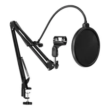 Pedestal Suporte Articulado Microfone Braço Mesa+ Pop Filter