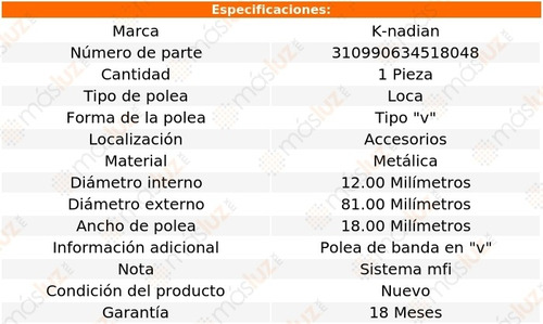 Polea Tipo  V  Metlica Nissan Stanza L4 2.0l 88 K-nadian Foto 2