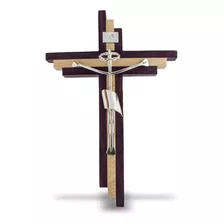 Crucifijo Pared Cristo Plateado Con Madera Escalera