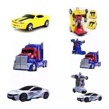 Kit Com 3 Carrinhos Vira Robô Luz Som Transformers Top