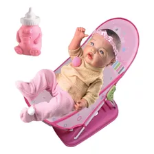 Boneca Realista Bebe Reborn Menina + Cadeira P/ Dar Banho