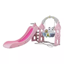 Playground Infantil C/ Escarregador Balanço E Cesta 3x1 Rosa