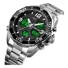 Relógio Masculino Weide 1104 Esportivo Militar Analógico Digital Anadigi Cronômetro Pulseira De Aço Inox Grande Original