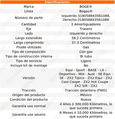 Kit 2 Amortiguadores Gas Tras Escort L4 2.0l 97/02 Boge Foto 2