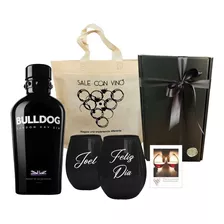 Regalo Box Gin Bulldog + 2 Vasos Negros Grabados Kit Estuche