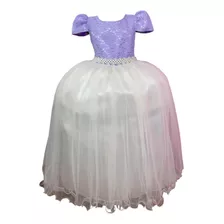 Vestido Infantil Lilás C/ Renda E Saia Off White Longo Damas