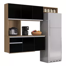 Armario Cozinha Mel 180 Cm Com 6 Portas E 1 Gaveta Cor Damasco/preto