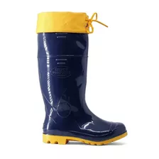 Bota Galocha Borracha Pvc Impermeável Azul/amarela C/amarra