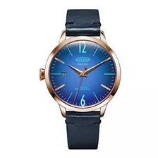 Soldador Moody Azul Piel 3 Mano Rosa Dorado Reloj Con Fecha