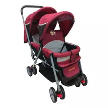 Carriola Doble Para Bebe Y Niño Gemelar Moderna Plegable Color Rojo