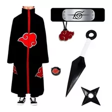 Kit Naruto Com Manto Akatsuki Infantil Colar + Aliança Preta