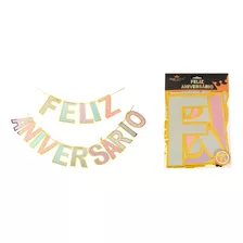 Faixa Decorativa Feliz Aniversário Colorido Pastel 4,0m