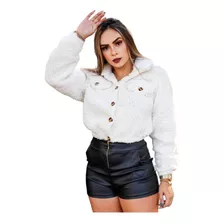 Casaco Teddy Feminino De Pelinho Sobretudo Inverno Capuz