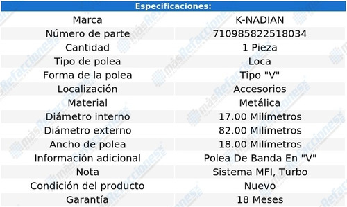 Polea Tipo  V  Metalica Impulse L4 2.0l 85 Al 89 Foto 3