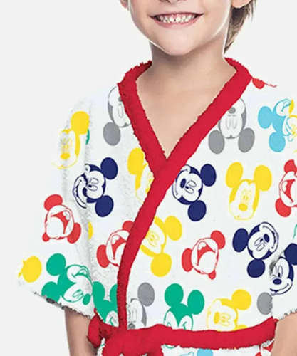 Roupao Felpudo Infantil Quimono Estampado Mickey M Branco M