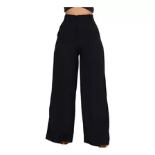 Calça Pantalona Linho Alfaiataria Social Botão Wide Leg Luxo