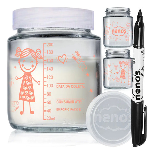 10 Potes De Vidro Leite Materno, Graduação 200ml - Menininha
