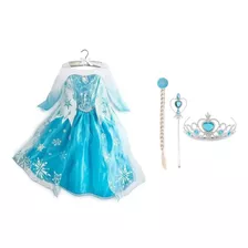 Vestido Elsa Fantasia Frozen Infantil M2 + Kit Coroa Trança