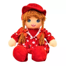 Boneca De Pano Com Chapéu Vestido Vermelho Joaninha 50cm 
