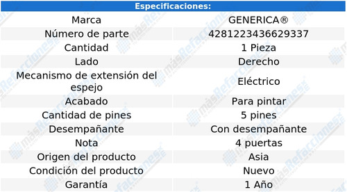 (1) Espejo Derecho Elect Generica Aura Del 2007 Al 2012 Foto 2