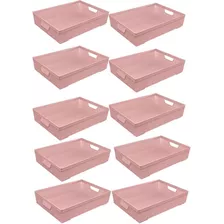 Kit 10 Cestos Organizadores Juta A5 2 L 24x16,5x6,5 Cm Rosa