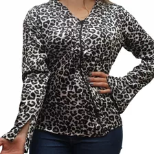 Jaquetinha Feminina Estampa Animal Print Cetim Zíper Oncinha