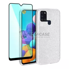 Carcasa Para Samsung A21s Brillante + Vidrio Completo