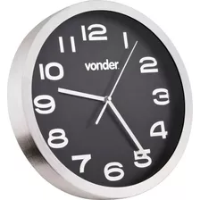 Relógio De Parede Redondo Prata C/ Fundo Preto 36cm Vonder 