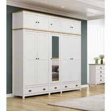 Guarda Roupa Casal 5 Portas 3 Gavetas Maleiro Linha Topázio Cor Branco/carvalho