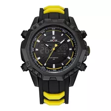 Relógio Masculino Weide Anadigi Wh6406b - Preto E Amarelo