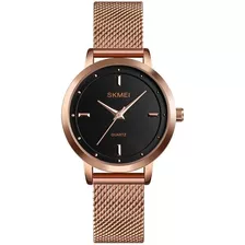 Reloj Dama Skmei 1530 Correa Metal Esfera Negra Contra Agua 