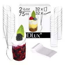 Dlux 32 X 2.5 Oz Mini Tazas De Postre Con Cucharas, Redondas