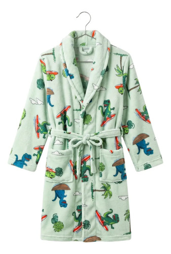 Roupão Infantil Estampado Microfibra Com Bolsos Pós Banho Dinossauro M