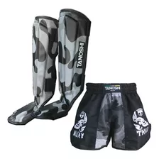 Kit Caneleira E Shorts Kan Cam Cinza Muaythai Sanda Kick Mma