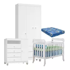 Quarto De Bebê 3 Portas Ternura Baby Com Berço Lila Branco