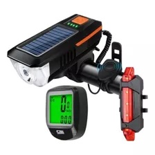 Velocimetro Digital Bike+farol Buzina Solar+usb Led Traseiro