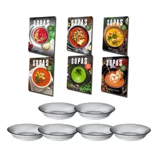 Recetario Para Sopas + Plato Hondo De Vidrio Transparente X6