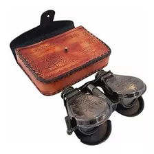 Mini Binocular De Mano Marino De Latón Antiguo Con Caja De C