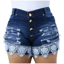 Short Jeans Feminino Plus Size C/ Renda E Lycra (46 Ao 54)