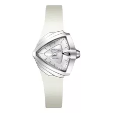 Reloj Hamilton Ventura S Quarz H24251391 Ghiberti Correa Blanco Bisel Plateado Fondo Blanco