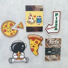 Kit 6 Placas Decorativas - Tema Pizza Mdf 30x20cm Pizzaria