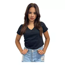 Camiseta Feminina Gola V Baby Look Algodão Premium Básica