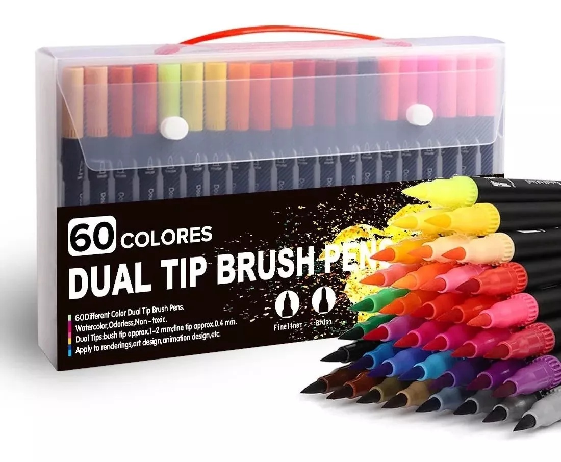 60 Colores Marcadores Plumones Punta De Pincel Dual Brush