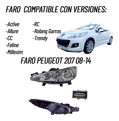 Faro Peugeot 207 C/lupa 2008 2009 2010 2011 2012 2013 2014 Foto 6