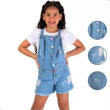 Jardineira Jeans Feminina Infantil Juvenil Feminino Menina