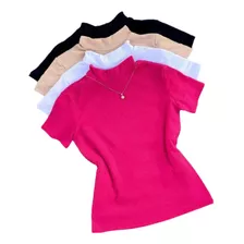 Kit 3 Camiseta Feminina T-shirt Gola Blusinha Básica Barata